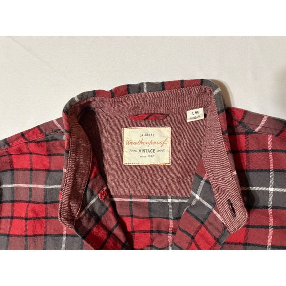 Weatherproof Vintage Red Black & White Plaid Flannel Long Sleeve Shirt Large - Picture 7 of 13
